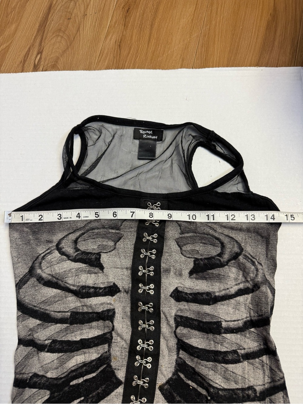 2000s Y2K Vintage Teenage Runaway Black Ribcage Mesh-Back Tank Top Punk - Picture 7 of 12
